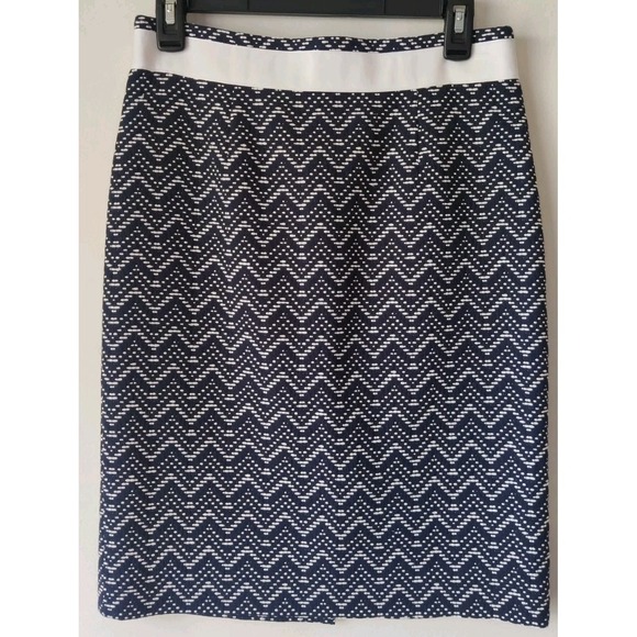Brooks Brothers Dresses & Skirts - Brooks Brothers Pencil Skirt Navy Blue White Cotton‎ Blend Knee Length Size 2